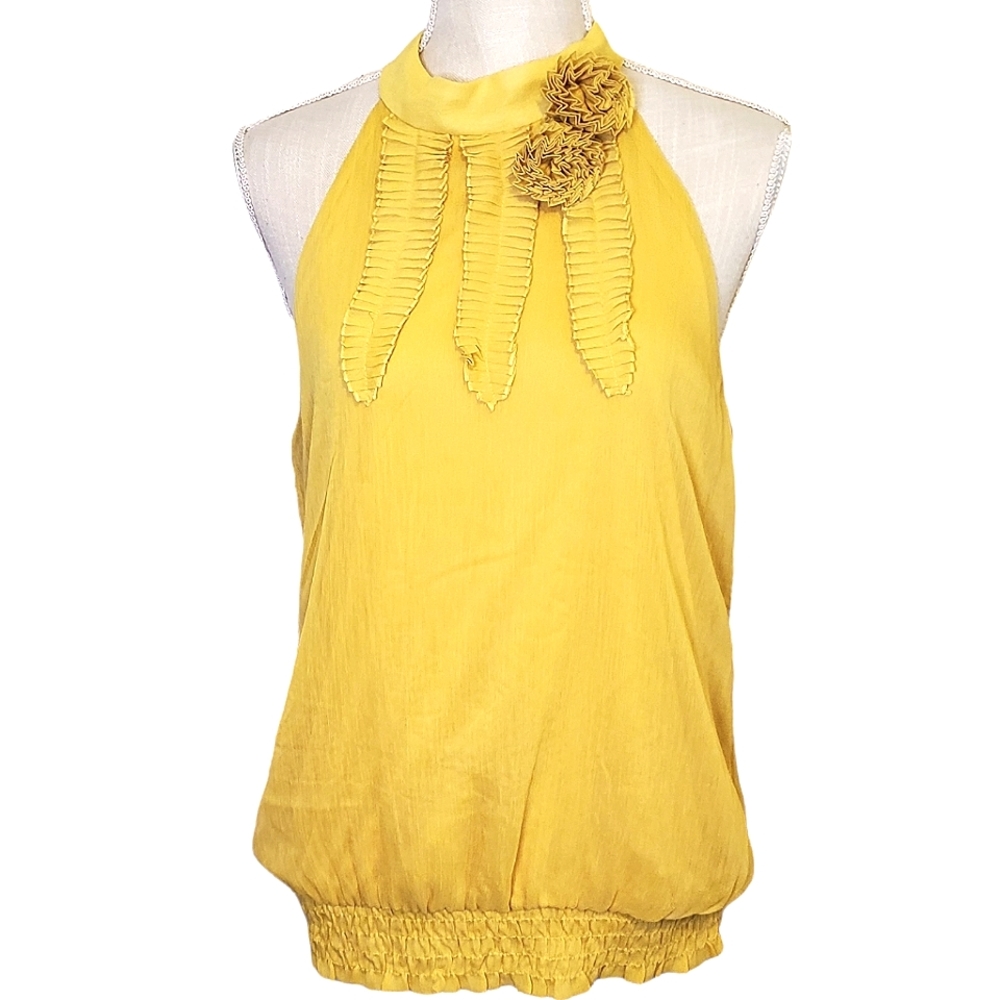 CHIME | Women's burnt-yellow sleeveless choker blouse. Size XL. NWT.